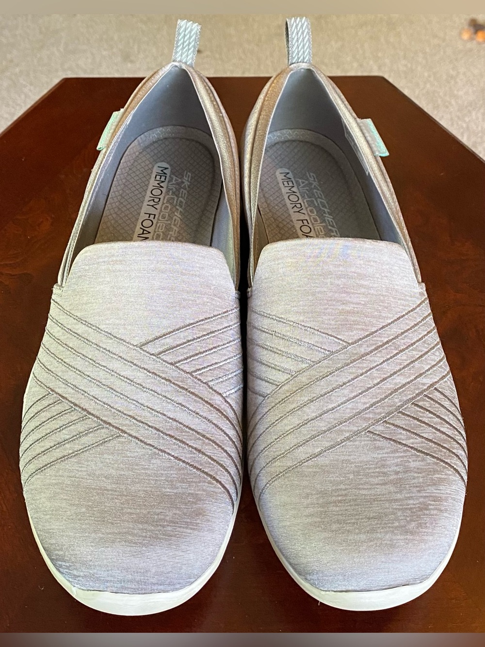 Skechers Women's Air-Cooled Memory Foam Slip-Ons in Light Gray Heather